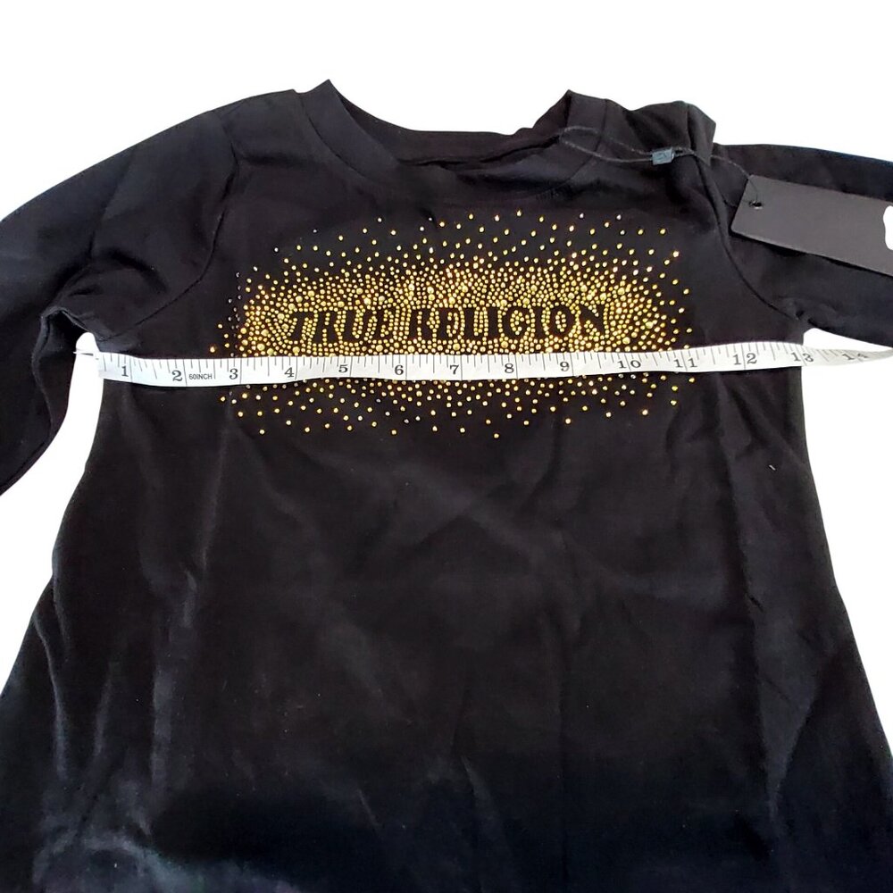 True Religion Long Sleeve Black Gold Studded Tee Size L (6X)  Girls 100% Cotton - Picture 3 of 11